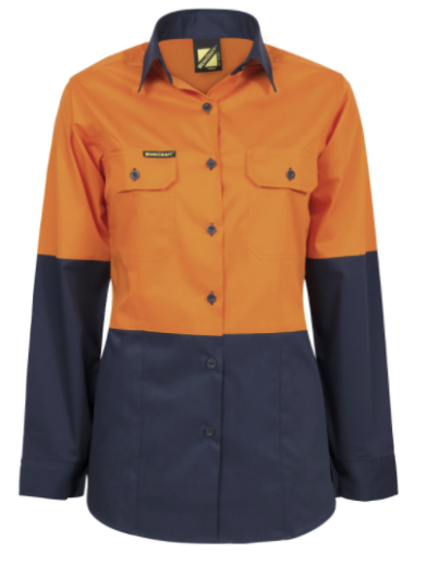 Picture of WorkCraft LADIES LIGHTWEIGHT HI VIS LONG SLEEVE VENTED COTTON DRILL SHIRT